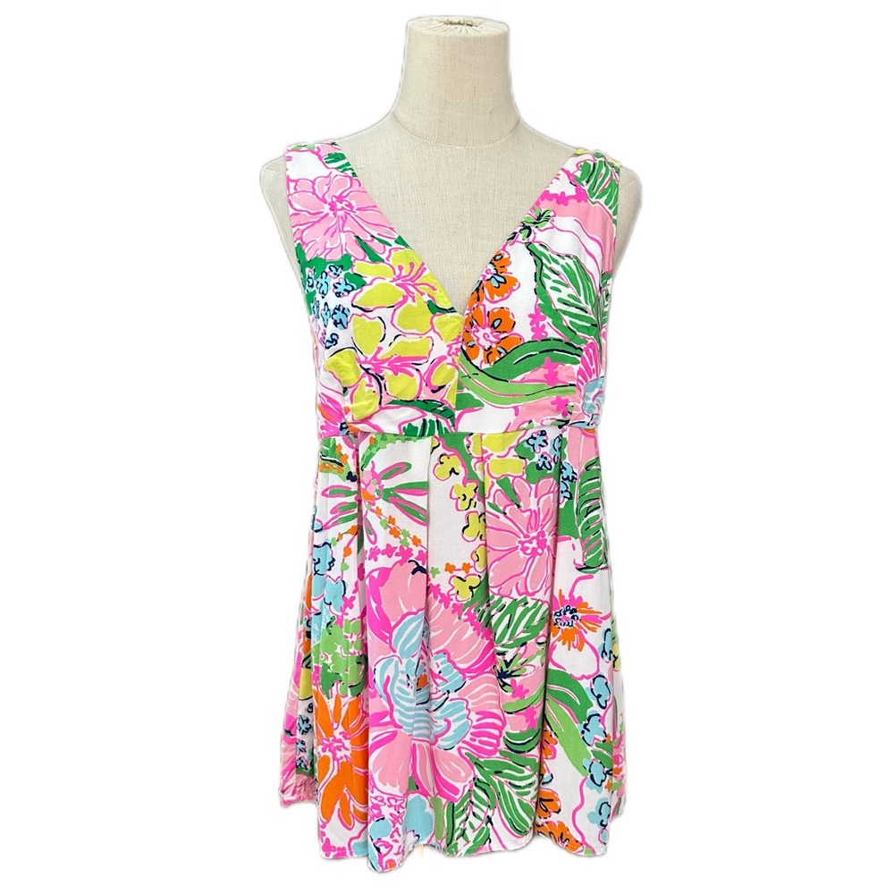 Lilly Pulitzer Pink Green Floral V-Neck Tunic